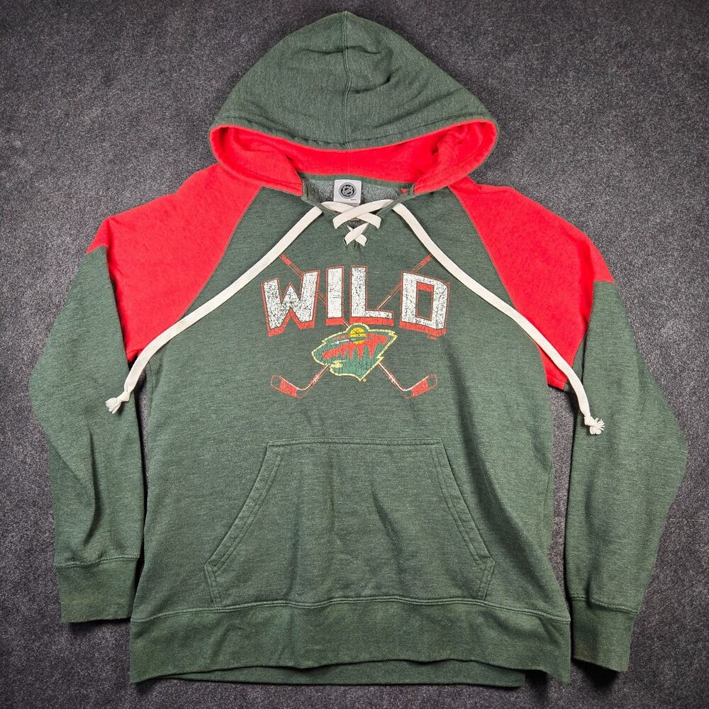 NHL Licensed Minnesota Wild Lacer Hoodie Men XL Green Hockey "Red Shoulder"